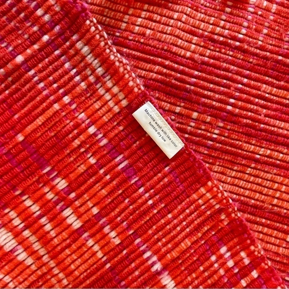 Boho Bright Orange acrylic throw with tassel fringe organic weave 70” x 50”‌‍‍‍‍